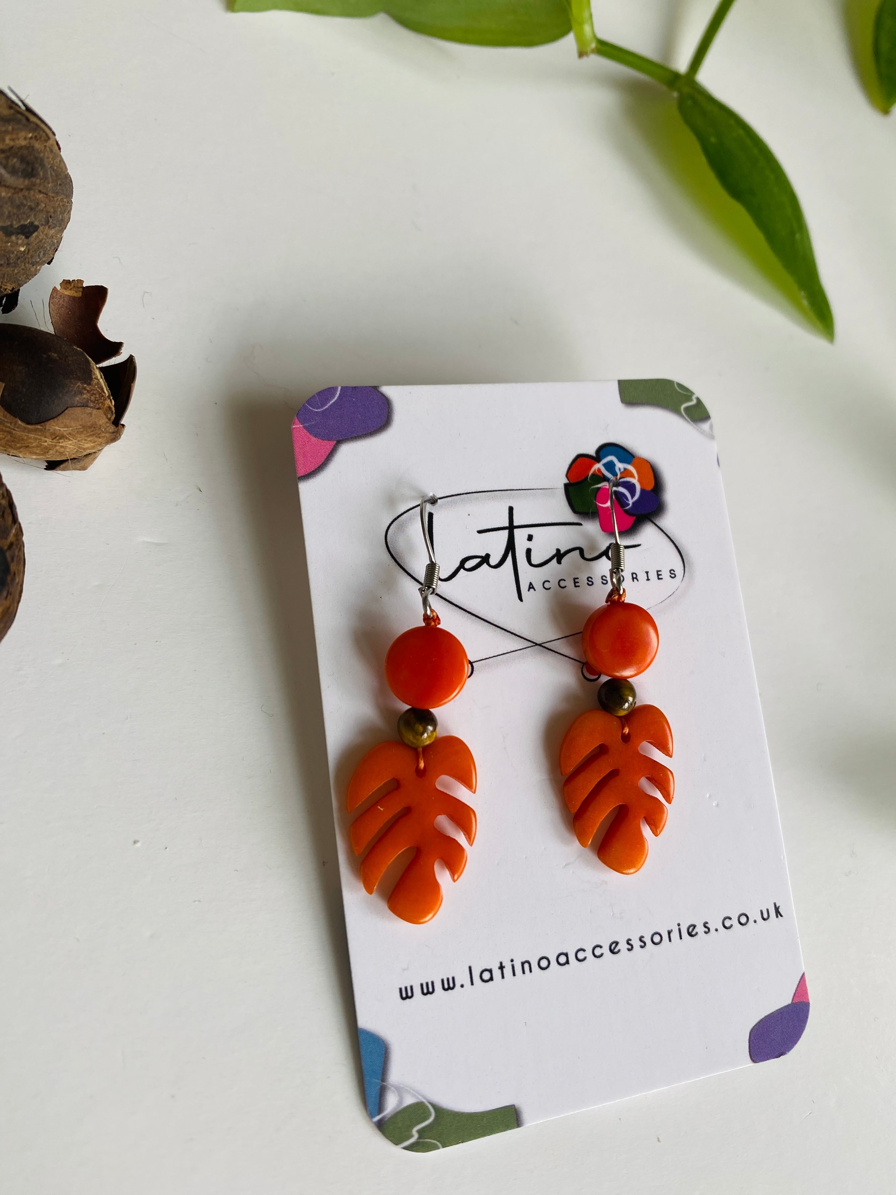Monstera leaves earrings - orange